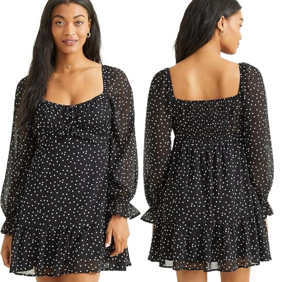 Altar'd State Long Sleeve Fit & Flare Ruffle Star Mini Dress Black Small Fall - Picture 1 of 9